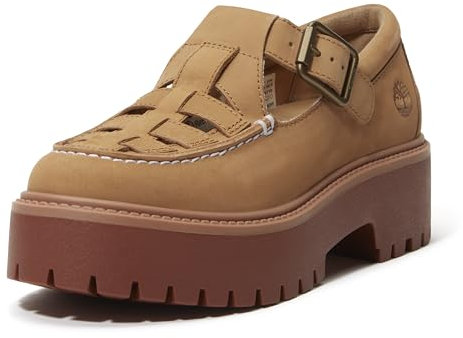 Timberland Scarpe da donna Stone Street con plateau e fibbia, Nabuk beige medio, 7.5 Wide