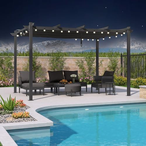 PURPLE LEAF 3 x 4 m Pergola Wasserdicht Stabil Winterfest mit Markisenschutz Gartenpavillon Grau mit LED Lichterkette Außen Hochwertige