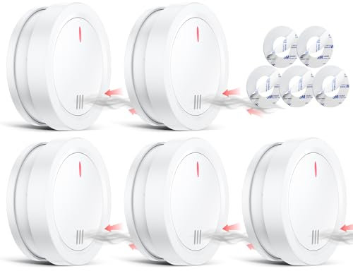 Smoke Alarms For Home,10 Year Fire Alarms For Home En14604:2005 Certified, Timely Alarm, ≥85db Sound Smoke Detector, Durability 10 Years For Dc 9v Battery Operated Fire Alarm - 5 PCS