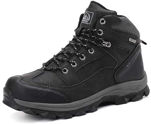 AX BOXING Chaussures Homme Hiver Chaussure Randonnée Fourrure Chaud Bottine Antidérapantes Bottes de Neige Outdoor Marche Trekking Taille 41-46 EU(Noir, 43 EU)
