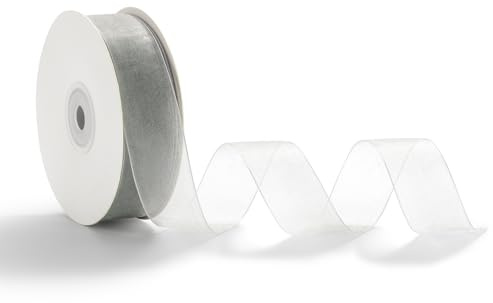 AOKSUNOVA Organzaband Schleifenband Hochzeit Organza Geschenkband Grau | Organzaband 2,5 cm x 45 m als Schleifenband für Hochzeit, Elegantes Organza Geschenkband für Verpackung und Dekoration