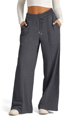 EIRUKON Pantalon Chandal Mujer Anchos Pantalon Deporte de Jogger Pantalones Elásticos de Cintura Alta con Cordón y Bolsillos Suaves Ligeros Pantalón,Gris Oscuro,L
