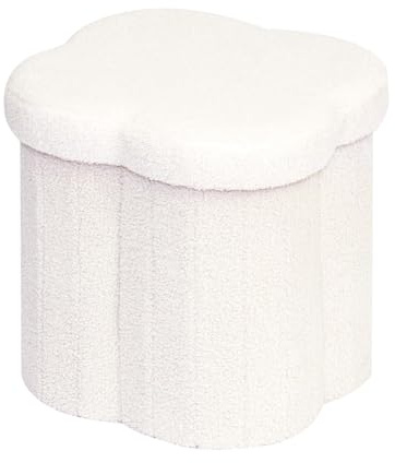 Bonlife Cream Ottoman Storage Box,Folding Storage Seat Box,Small Footstool For Living Room,Kid's Toy Chest Box,Teddy Flower Shape,38x38x38cm
