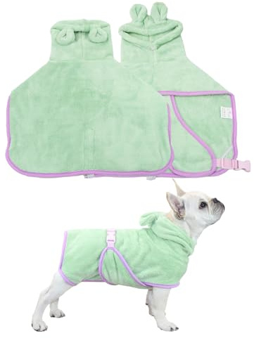 Microfibre Dog Towel Adjustable Dog Drying Coat Ultra Absorbent Dog Bathrobe Super Soft Coral Velvet Dog Towel After Bath Beach Pool Pet Bathrobe Towels For Small Dogs And Cats (XS) (Green)