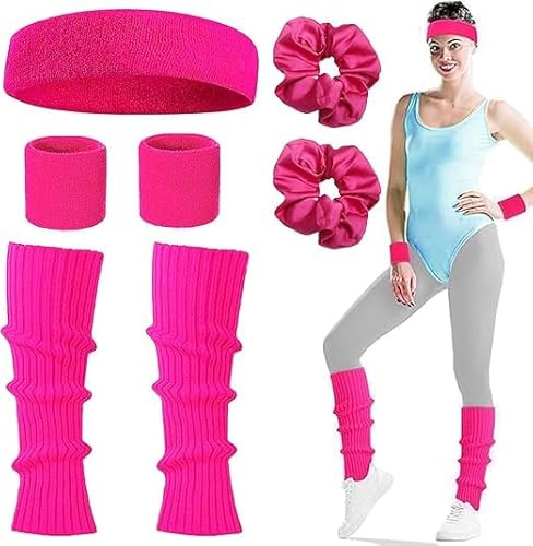 Fartoni Costume Anni 80 Bambina o Donna. vestito anni 80 bambina Ideale per Carnevale Costume Fitness con Accessori e Scaldamuscoli Costume Rock o Retro Anni 90 Look Aerobico per Feste