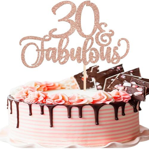 Xsstarmi 3 Pack 30 & Fabulous Cake Topper Glitter Hello 30 Fabulous Cheers to 30 Years Cake Pick Happy 30th Birthday Cake Decorations for 30th Birthday Wedding Anniversary Party Supplies Rose Gold