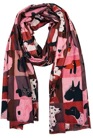 Walniverse Winterschal für Damen mit Hundemotiv, rot, 200x70 cm
