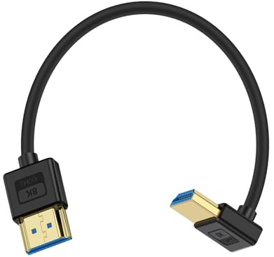 Maxhood 8K Short 90 Degree HDMI Cable 0.3M, Ultra Thin 90 Degree HDMI 2.1 Cable, Up Angle, 8K@60Hz & 48Gbps, Slim & Soft Silicone Cord Compatible for Roku TV/HDTV/PS5/Blu-ray