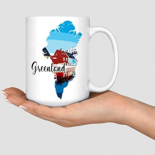 Wodevor Tasses à café amusantes avec impression artistique du Groenland, cadeau de monument, tasses en céramique personnalisées, cadeaux pour homme, petit ami, collègue, grands-parents, 445 ml, blanc