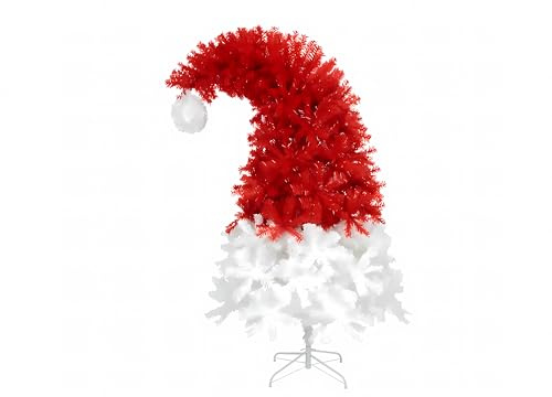 Albero di Natale Artificiale Santa Hat a Forma Cappello di Babbo Natale Rosso Bianco 1000 Rami per Vetrine Ornamentale Casa Novità (180cm)