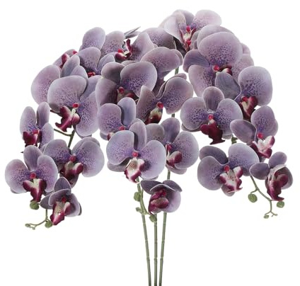 PATIKIL Artificial Orchid Stems 41, 3 Pack 9 Heads Faux Phalaenopsis Flowers Real Touch Fake Orchid Flower Branch for Vase Home Wedding Decoration, Grey Purple