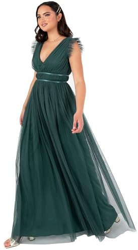 Anaya with Love Women's Women's Maxi Dress Ladies Cap Sleeve V-Neck Satin Detail Tulle A-line Bridesmaid Wedding Guest Occasion Prom Ball Gown Dress (Pack of 1)