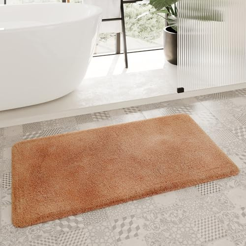 Homie Living Porto Azzurro Badteppich, 55 x 65 cm, Terracotta | Badematte kuscheliger Flauschiger weicher Flor l rutschfest und Waschbar