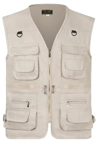 AOTORR Men’s Fishing Vest Casual Outdoor Work Safari Fishing Photo Cargo Vest Summer Jacket With Multi Pockets