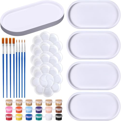 Uxsjakjsd 4Set Jewelry Tray Ceramics to Paint Ready to Paint Your Own Ceramic Dish Holder Kit Crafts with Brush Palette for Adults