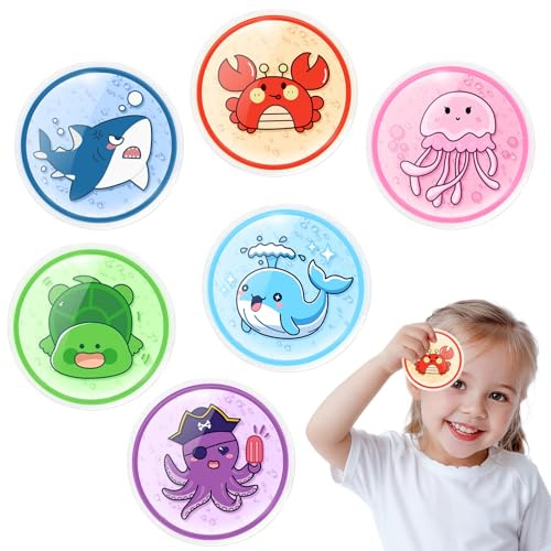 Comfytemp Kühlpads für Kinder mit Ungiftig Gel(6 Stück)8x8cm Meeres-Tiere | Kleine Niedliches Kühlpack Kalt Warm Kompresse Kühlakku für Fieber Schwellen Insektenstiche Wiederverwendbare mini Kühlkissen