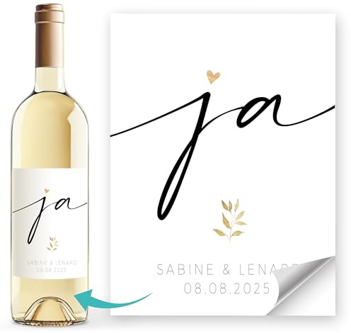 Weinetiketten Weinflaschenetiketten personalisiert Wunschnamen Datum Hochzeit Schriftzug Ja SpecialMe® Weiss unisize