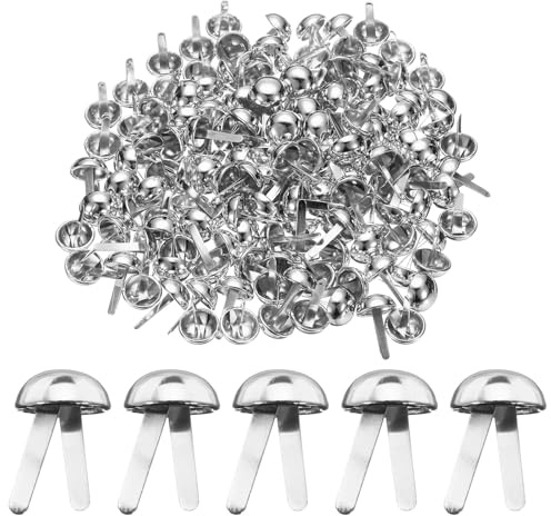 QUARKZMAN 100 Stück Musterbeutelklammern 12mm x 20mm Metall Musterklammern Kleine Runde Messing Brads Rundkopfklammern für Papier Basteln Dekorative Scrapbooking DIY Handwerk (Silber)