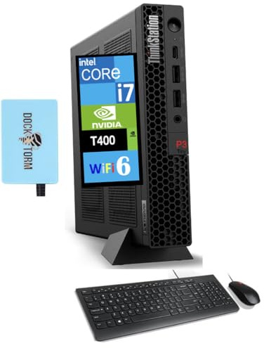 Lenovo ThinkStation P3 Tiny Workstation Mini Desktop (Intel i7-14700 vPro, T400 4GB Graphics, 32GB DDR5, 1TB PCIe SSD, WiFi 6, BT 5.3, RJ-45, Win 11 Pro) w/Keyboard, Mouse, & DKZ USB Port Expander