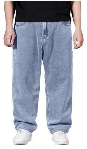 Jeans Homme Grande Taille Large Baggy Pantalon de Jogging en Denim Sport Pants pour Hommes Cadeau Respirant Vetement Mode Pantalon Coupe Droite Jeans de Survêtement Soldes D'Été Pantalons de Travail