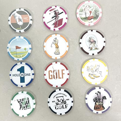 HH-GOLF Golfball-Marker, Pokerchips, 12 Stile, lustige Kollektion, Ballmarker-Set für Damen und Herren, Geschenkzubehör