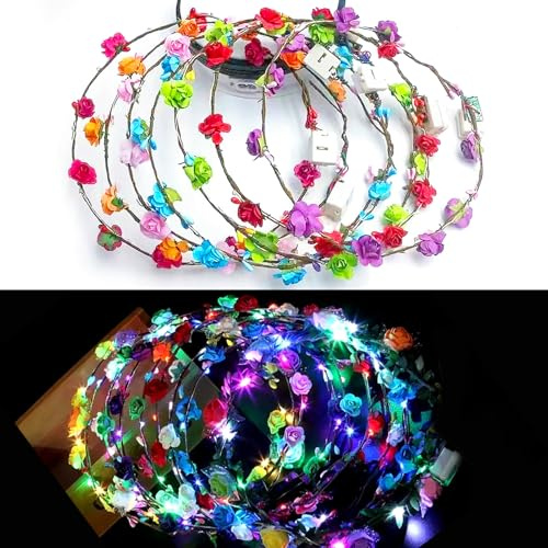 20 Pièces LED Bandeau Fleur, Bandeau Guirlande de Fleurs LED Colorées avec 3 Modes D'Éclairage, Couronne Fleur Cheveux,pour Mariages, Fêtes, Festivals, Anniversaires