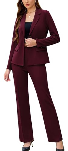 Women's 2 Piece Suits Business Casual Outfits Long Sleeve Solid Blazer with Pants Professional Office Work Sets Burgundy