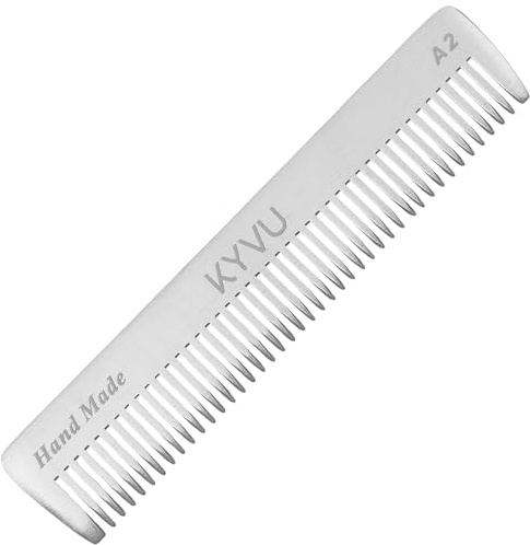 KYVU A2 Metall-Taschenkamm für Herren, grob, Aluminium, antistatisch | Handgefertigt, 11,9 cm, unzerbrechlich, nass und trocken nutzbar, auch als Bartkamm, für unterwegs