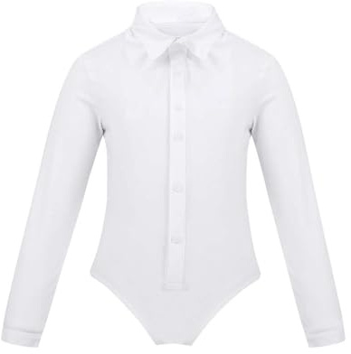 renvena Chemise De Danse Pour Enfants Garçons Costume Élégant Combinaison Body Danse Classique Latino Bodysuit Manches Longues Samba Rumba Ballet Moderne Blanc 11-12 ans