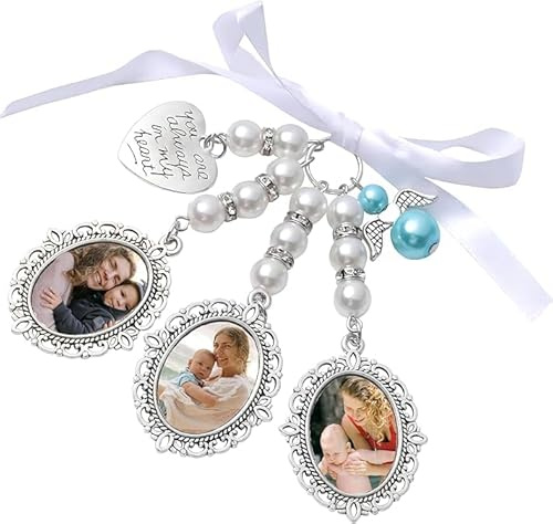 Eletizy Personalisierter Hochzeitsstrauß Foto Charm Personalisierter Blumenstrauß Charms für Hochzeitsparty Erinnerung Braut, Spitzen ovaler Braut Charm Engel Anhänger You Are Always in My Heart