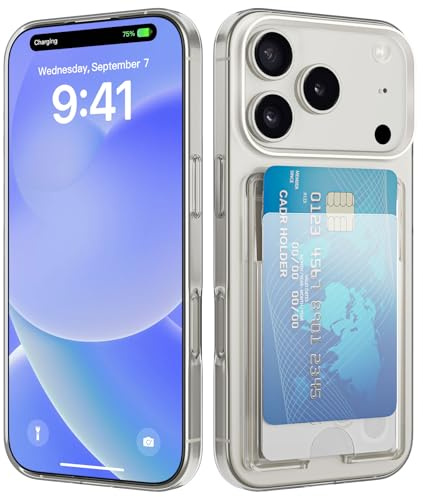 nicekool Hülle für iPhone 17 Pro mit Kartenfach für 2 Karten, Handyhülle Kartenhalter Transparente Rückseite Schutzhülle Dünn Weiche Stoßfest Handy Kartenetui Bumper Brieftasche Cart Case Cover