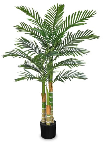 Briful Künstliche Palme Bodenpflanze – Große Kunstpflanze Kunstpalme mit Verstellbaren Blättern, Deko-Palme im Topf für Wohnzimmer, Büro & Empfangsbereiche – 146 cm