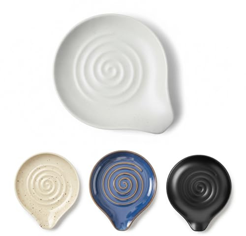 Leisuremix Löffelablage Keramik, Kochlöffelablage verschiedene Farben Spoon Rest 13 x 15.8cm Weiß