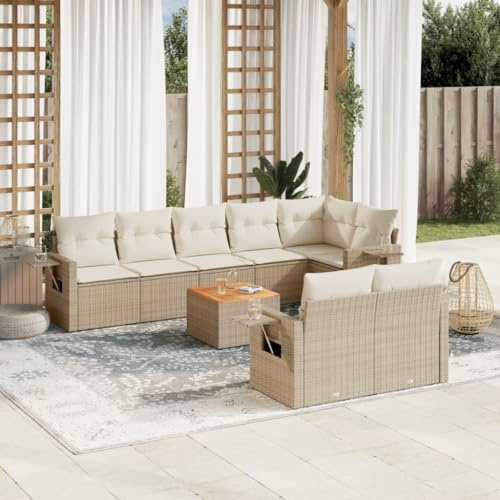QZZCED Set di divani da giardino con tavolino pieghevole in legno di acacia, mobili da esterno in rattan PE con cuscini sfoderabili, design modulare per terrazza e patio,