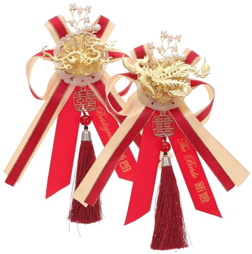 Didiseaon Broche en Ruban à Thème Chinois pour Mariée et Marié Paire de Corsages Mariage en Alliage Décoration Romantique pour Cérémonie Traditionnelle Accessoire Mariage Couple