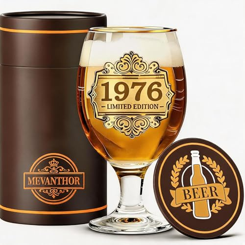 Regalo 50 Años Hombre, 1976 Años Cumpleaños Fiesta Copa Cerveza Decoracion para Papá Abuelo Tío Hermano Amigo, personalizada Originales Dia del Padre Aniversario Navidad Ideas Regalos, 400ml
