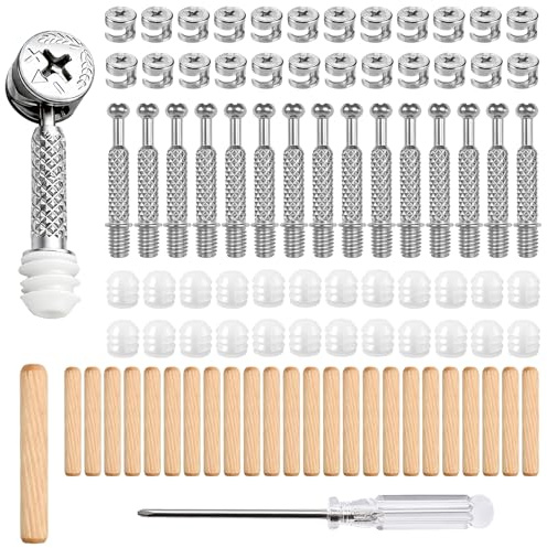 Bohoray 100Pcs 3-In-1 Furniture Connector Hardware Fixings Set, With Furniture Cam Lock Screw, Connecting Bolts, Cross Dowel Nuts Pre Inserted Nuts, Connectors Fasteners for Cabinets Drawer Wardrobes