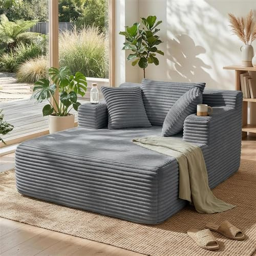 YINIX Schlafsessel aus Cord, Riesiges Bodensofa mit 2 Becherhaltern und 3 Kissen, Modernes Cloud Sofa mit 20cm Dicker Rückenlehne, Keine Montage erforderlich, Bequeme Relaxsessel für Wohnzimmer