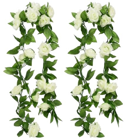 2Pcs White Flower Garland, Flower Garland Decoration, 220cm Artificial Flower Garlands for Wedding and Party, Home, Garden, Office Decorations, Decoration for Festival Decorations and Office Spaces