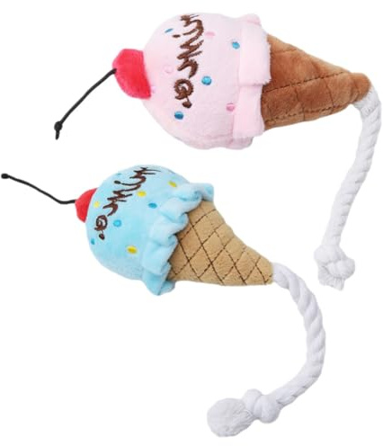 GOOHOCHY pour Chien couineur pour Animaux de Compagnie Peluche Chiot 2pcs en Peluche Forme Cornet de Glace Bleu pour Chien à mâcher et Lancer