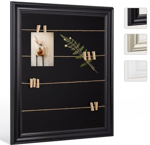 Bildershop-24 Cornice portafoto ATHEN con corda e 20 mollette in legno per appendere le foto e cartoline, 60 x 80 cm, nero (opaco) con passepartout in nero, bacheca da parete
