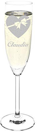 polar-effekt Leonardo Sektglas Personalisiert mit Gravur des Namens - Geschenk für Valentinstag oder Muttertag - Motiv Herz mit Schleife