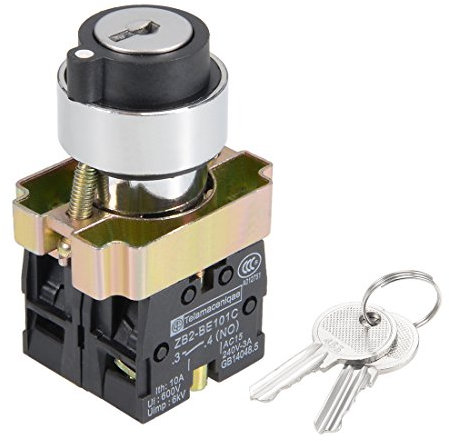 Sourcingmap 1 Pcs 22mm 3 Positions Key Locking Push Button Switch with Key DPST