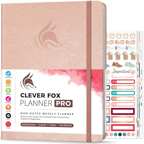 Clever Fox Planner PRO – Weekly & Monthly Life Planner to Increase Productivity, Time Management and Hit Your Goals, 21.5x28cm (Rose Gold)