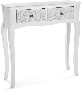 VERSA Anjali Consolle Ingresso, Tavolo Consolle, Tavolino Ingresso, Tavolo Salotto, con 2 cassetti, Misure (A x L x l) 80 x 25 x 80 cm, Legno, Colore Bianco