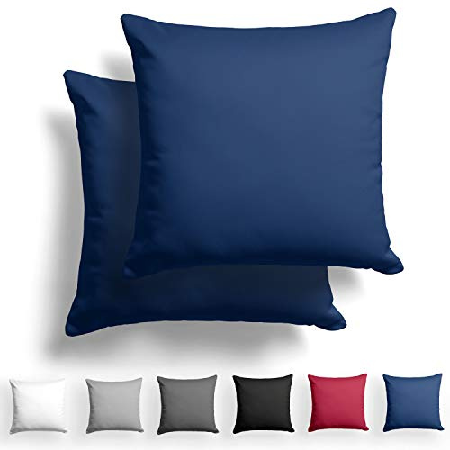 Alreya 2er-Set Mako Satin Kissenbezug 60 x 60 cm - 100% Baumwolle mit Reißverschluss, Superweicher Kopfkissenbezug 60x60, Kissenhülle, Oeko-TEX® Standard Zertifiziert, Blau, nur Kissenbezug