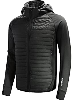 baleaf Men's Running Jacket Lightweight Warm Up Puffer Jacket Hybrid Thermal Hiking Golf Insulated Coat Thumble Hole Black L