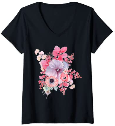 Damen Bleiben Sie sicher mit dieser Sicherheitsnadel. Vintage Floral Art V Tee T-Shirt mit V-Ausschnitt