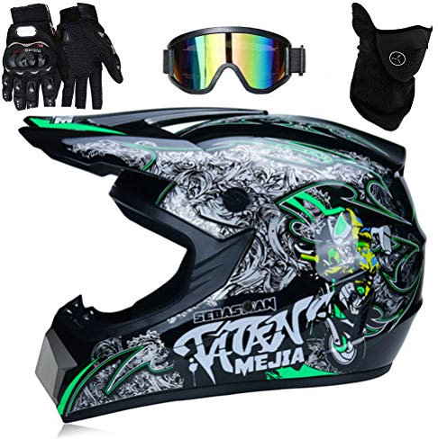 Bonbela MTB Helm Professioneller Motocross Helm für Kinder Erwachsene Motocross Dirt Bike Offroad Motorradhelm mit Schutzbrille Handschuhe Gesichtsbedeckung