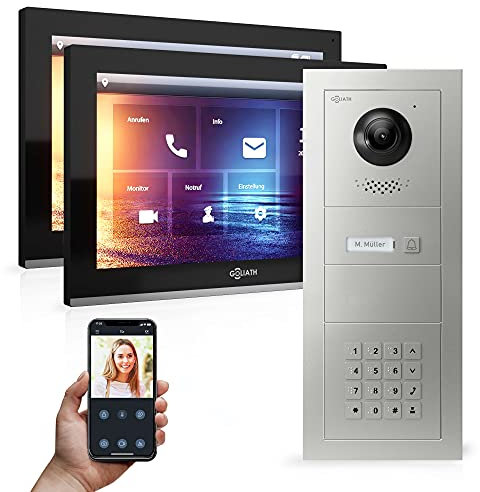 Goliath Hybrid | IP | Full-HD Video Türsprechanlage | App | 1-Fam | 2 x Full-Touchscreen 10 | Aluminium Unterputz Türstation | + Codeschloss | 180° Ultra-Weitwinkel | AV-IPS-560